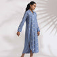 trueBrowns Blue Cotton Floral Embroidered Dress | Swadesiicart