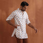 trueBrowns Men's Ivory Printed Short Kurta | Swadesiicart