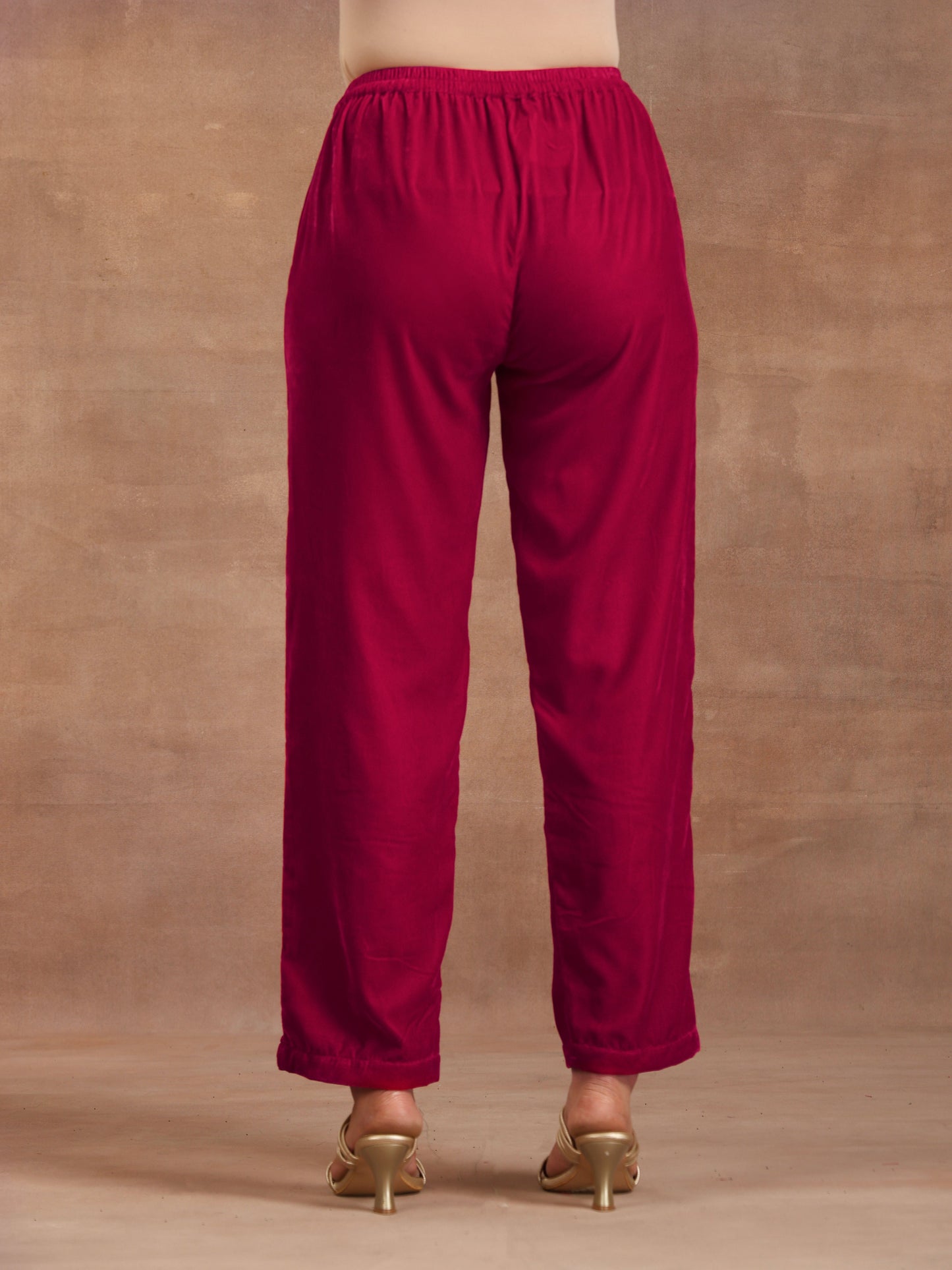 trueBrowns Rani Pink Velvet Pant | Swadesiicart