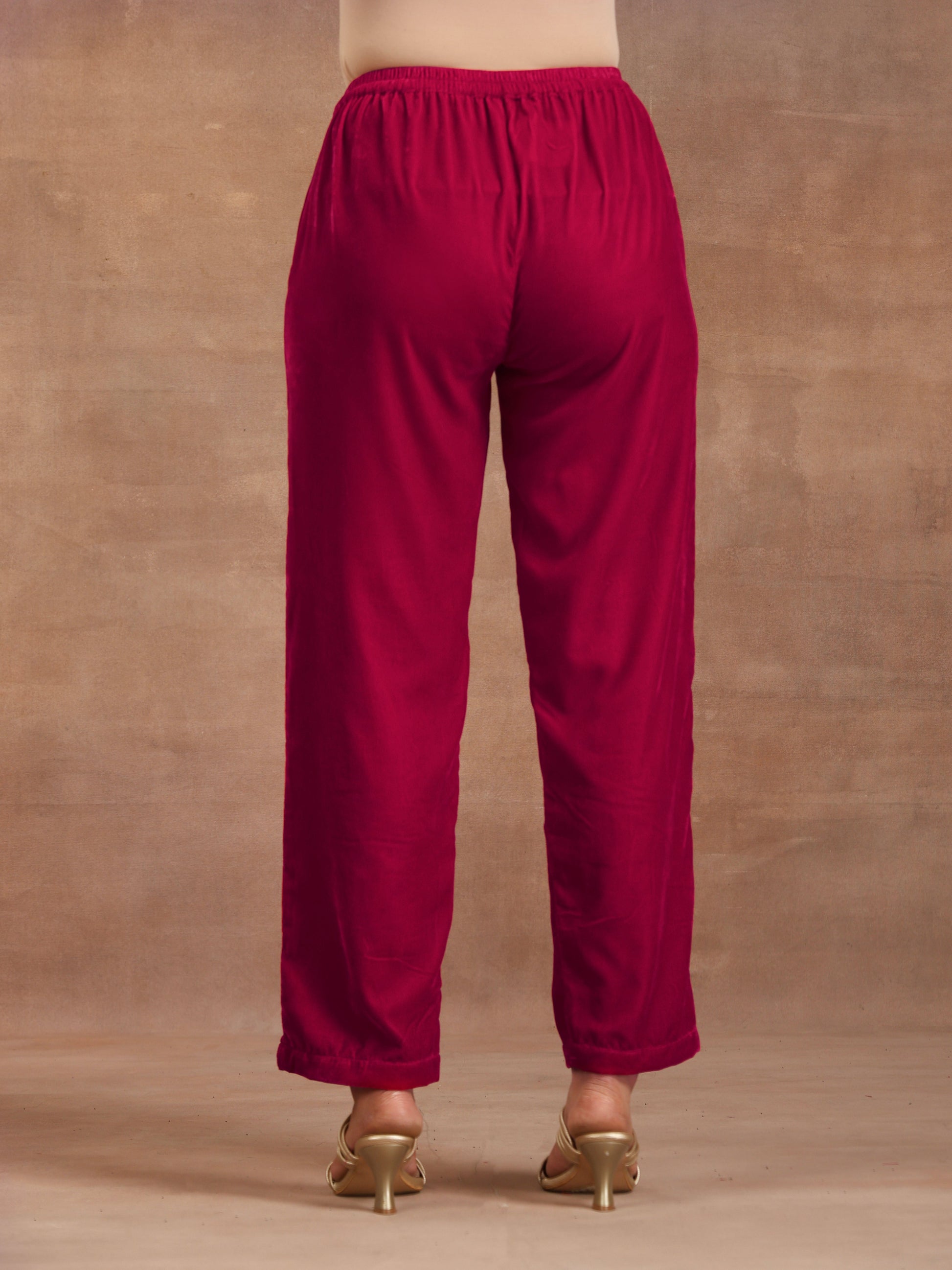 trueBrowns Rani Pink Velvet Pant | Swadesiicart