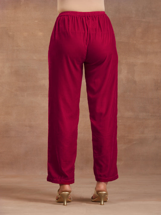 trueBrowns Rani Pink Velvet Pant | Swadesiicart