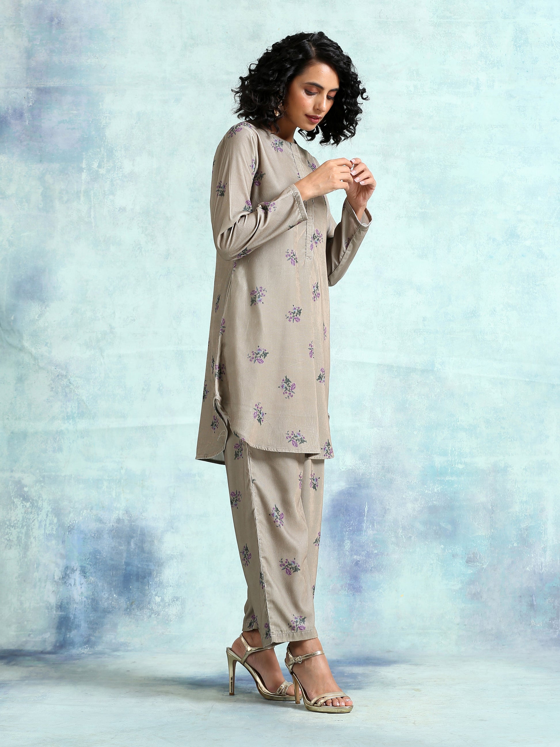trueBrowns Sage Printed Velvet Co-Ord Set - Swadesiicart