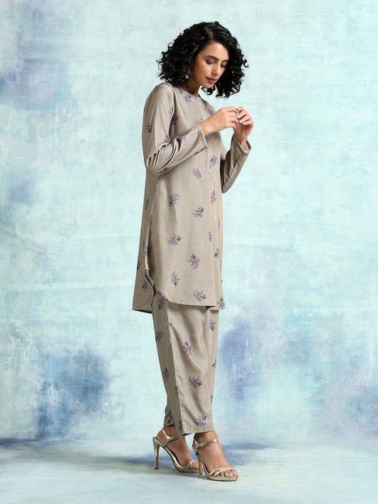 trueBrowns Sage Printed Velvet Co-Ord Set - Swadesiicart