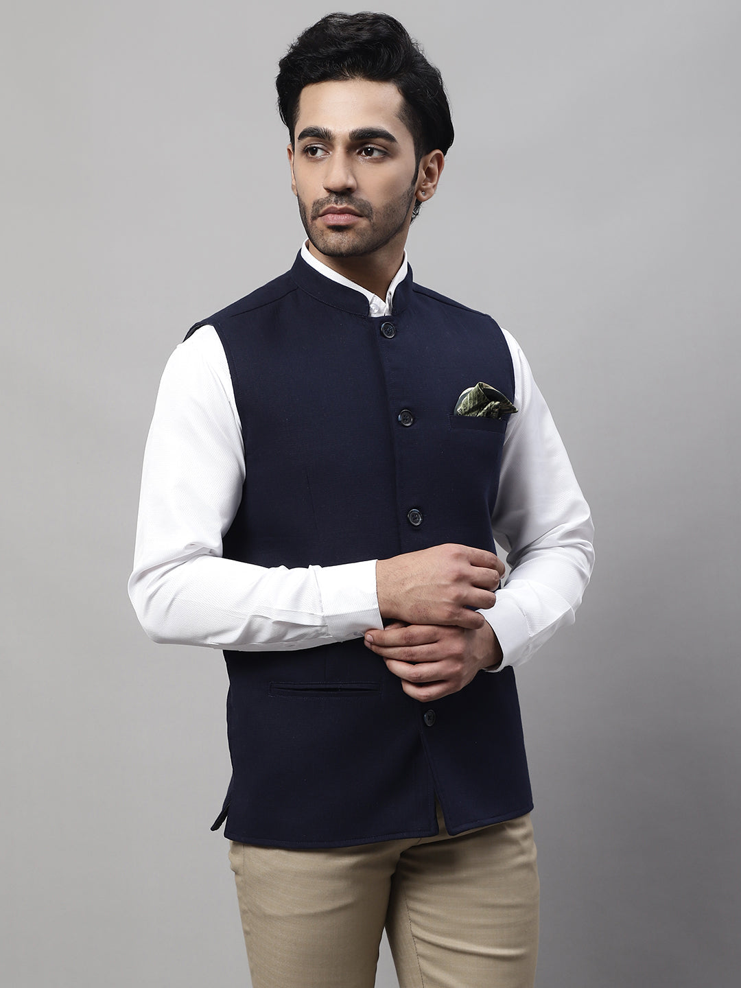 Even Apparels Men's Blue Pure Wool Nehru Jacket | Swadesiicart