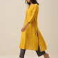 trueBrowns Mustard Yellow Slub Texture Neck Pleat Kurta Pant Set | Swadesiicart