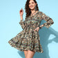 InWeave Women's Off White Green Paisley Print Tiered Dress - Swadesiicart