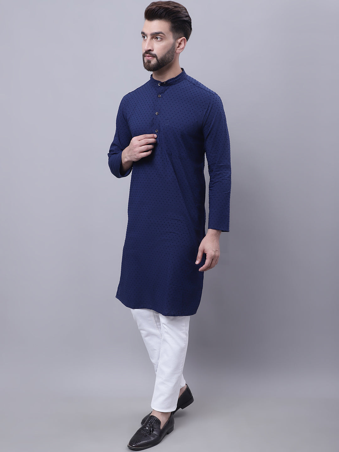 Even Apparels Blue Pure Cotton Kurta With Band Collar | Swadesiicart