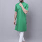 Even Apparels Green Pure Cotton Short Sleeves Kurta With Band Collar | Swadesiicart