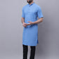 Even Apparels Blue Pure Cotton Short Sleeves Kurta With Band Collar | Swadesiicart