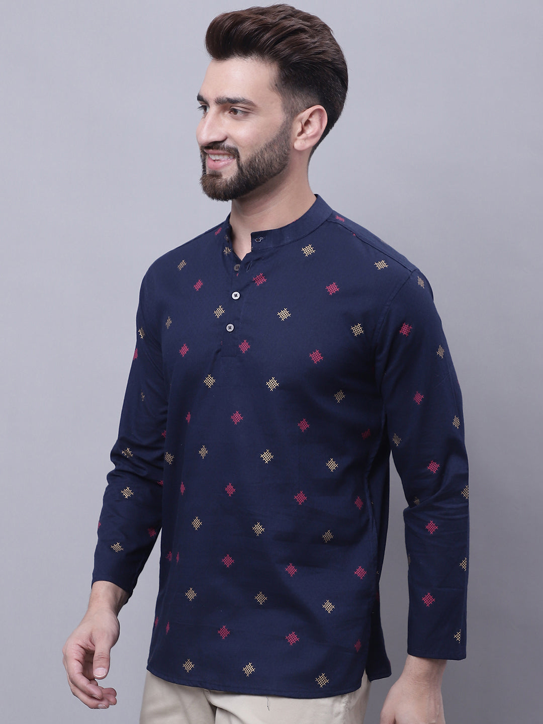 Even Apparels Blue Pure Cotton Short Kurta With Band Collar | Swadesiicart