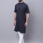 Even Apparels Black Pure Cotton Short Sleeves Kurta With Band Collar | Swadesiicart