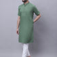 Even Apparels Green Pure Cotton Short Sleeves Kurta With Band Collar | Swadesiicart