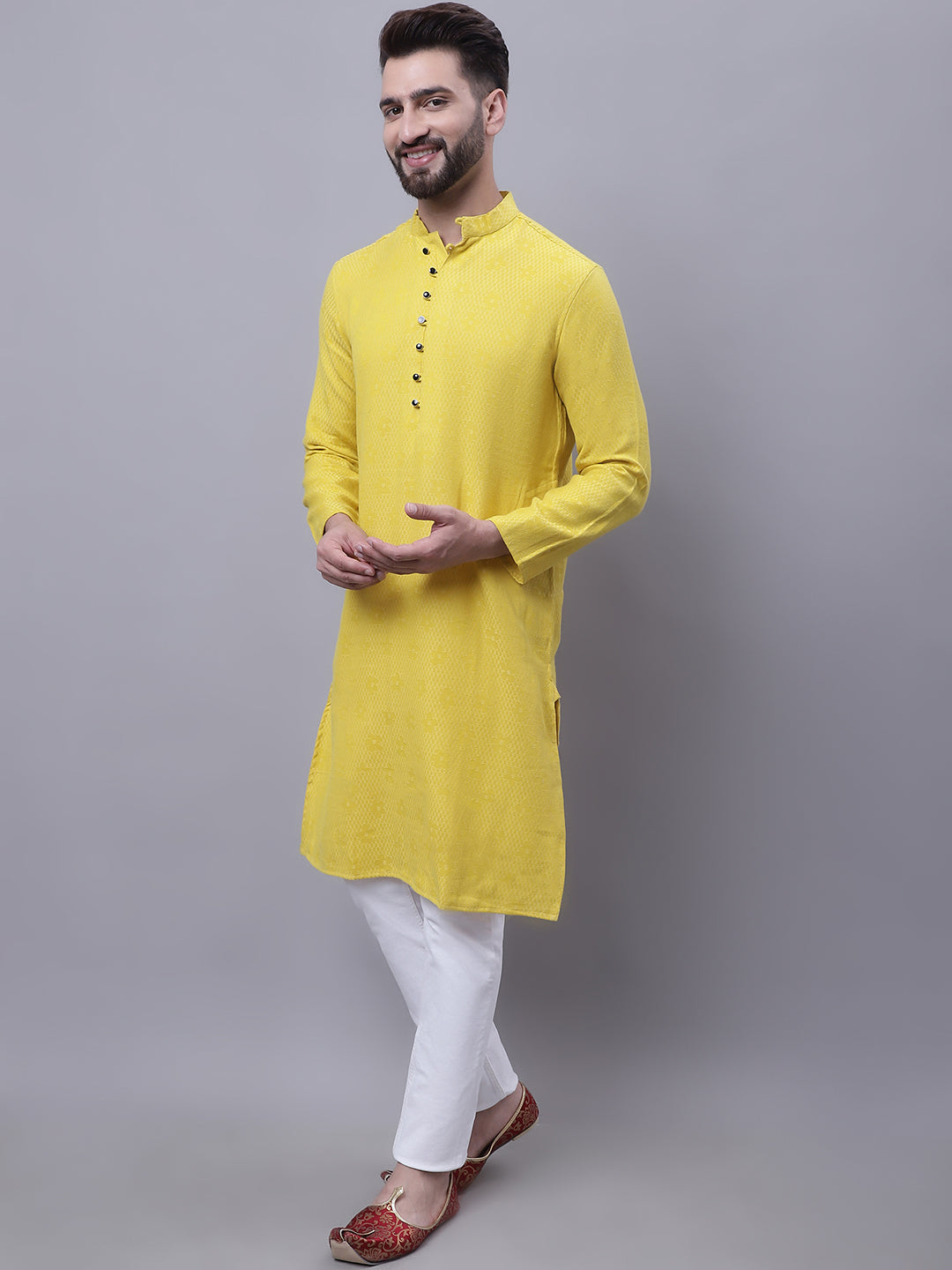 Even Apparels Yellow Pure Cotton Kurta With Band Collar | Swadesiicart