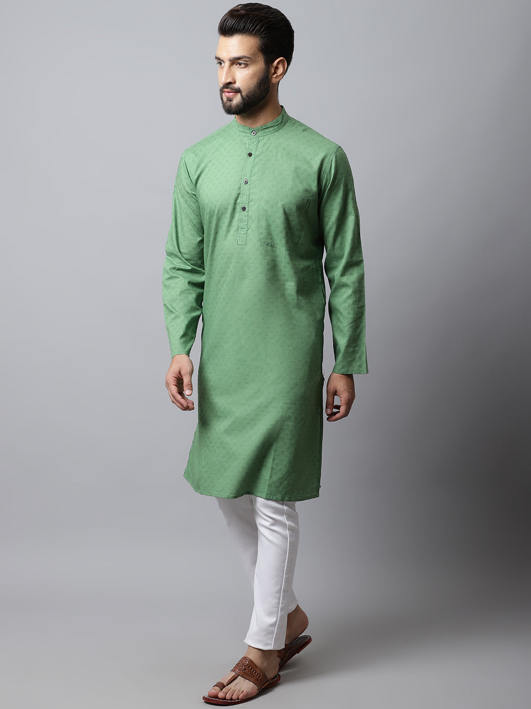 Even Apparels Green Solid Kurta With Band Collar | Swadesiicart