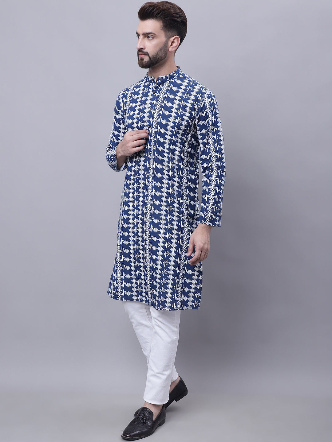 Even Apparels Blue Pure Cotton Kurta With Band Collar | Swadesiicart