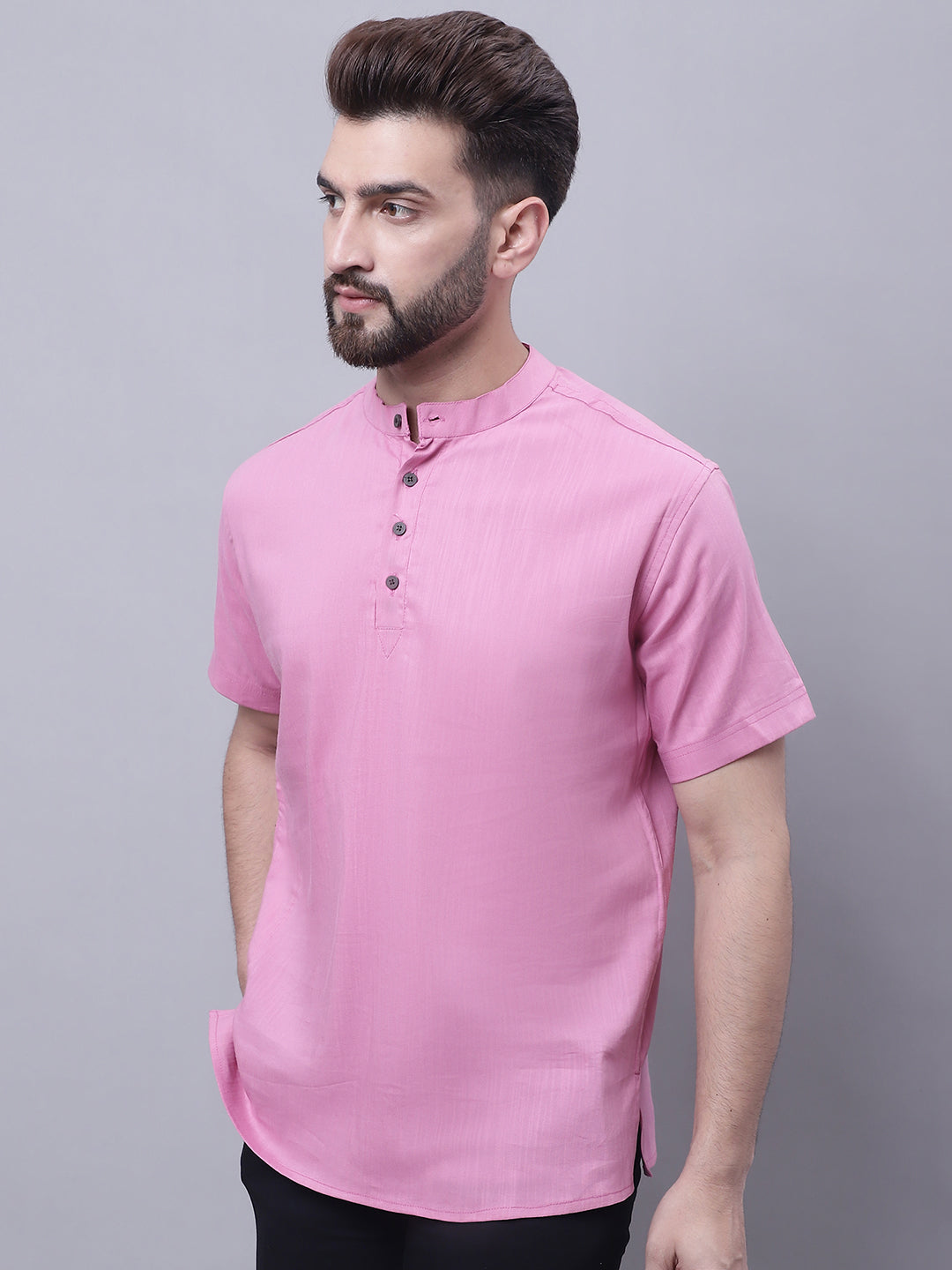 Even Apparels Pink Pure Cotton Short Kurta With Band Collar | Swadesiicart