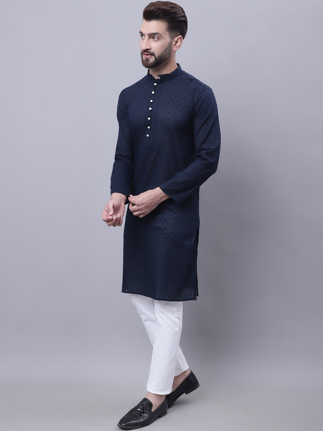 Even Apparels Blue Pure Cotton Kurta With Band Collar | Swadesiicart