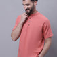 Even Apparels Peach Pure Cotton Short Sleeves Kurta With Band Collar | Swadesiicart