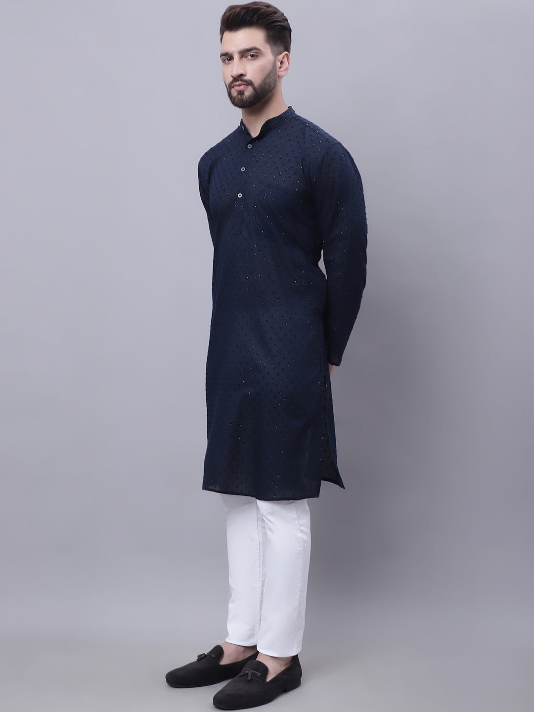 Even Apparels Blue Pure Cotton Kurta With Band Collar | Swadesiicart