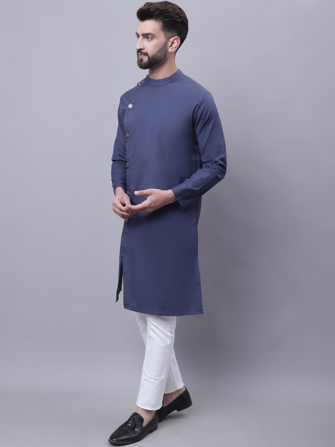 Even Apparels Grey Sherwani Kurta With Asymetrical Cut | Swadesiicart