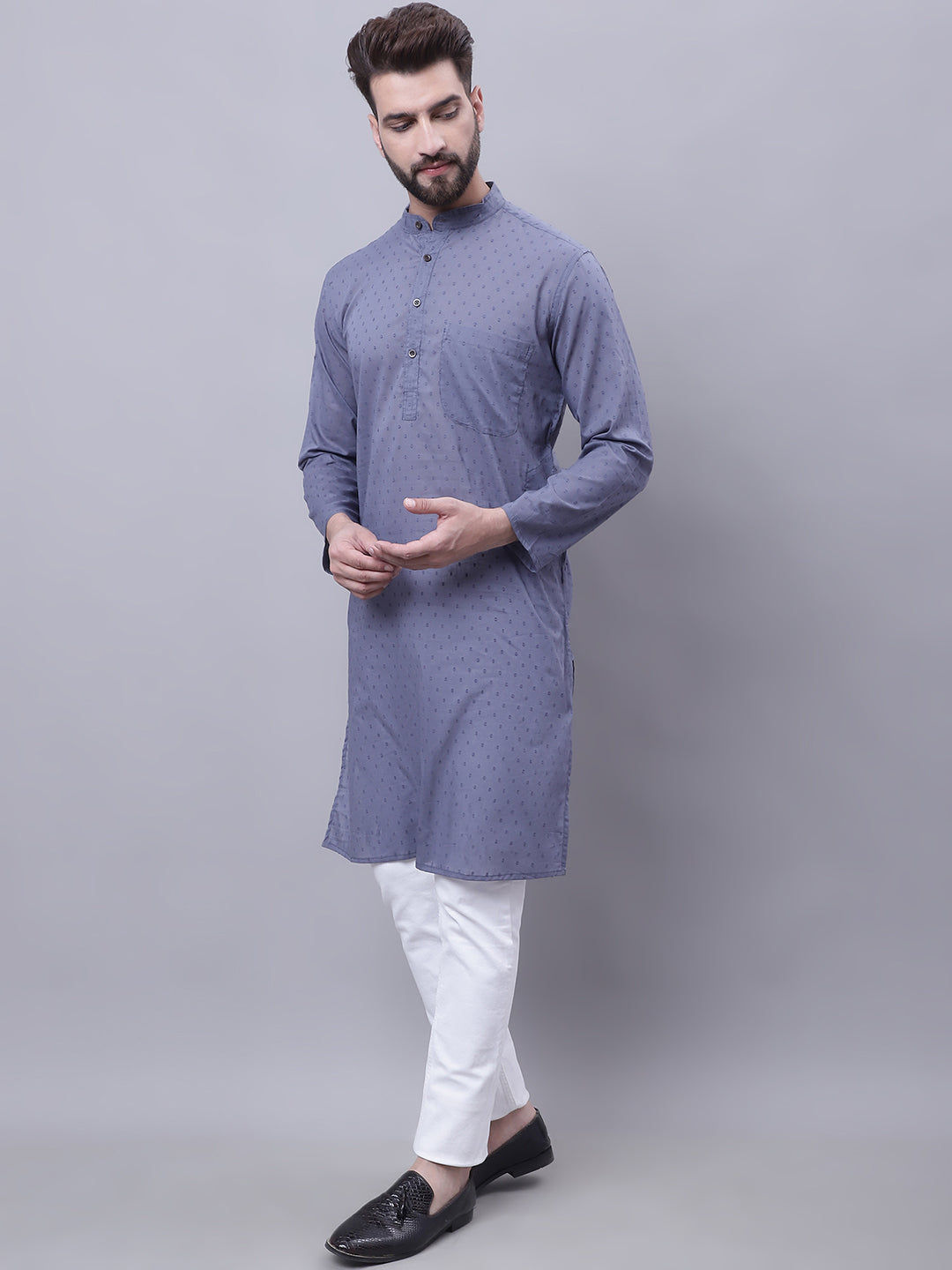 Even Apparels Grey Pure Cotton Kurta With Band Collar | Swadesiicart