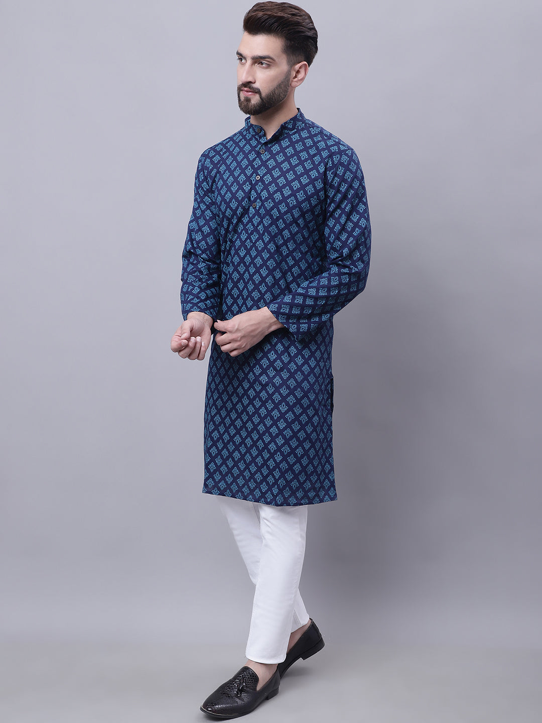Even Apparels Blue Pure Cotton Kurta With Band Collar | Swadesiicart