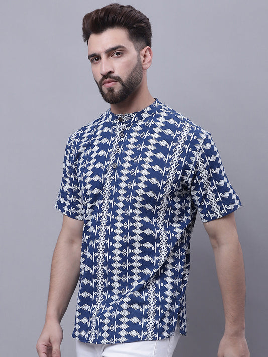 Even Apparels Blue Pure Cotton Short Kurta With Band Collar | Swadesiicart