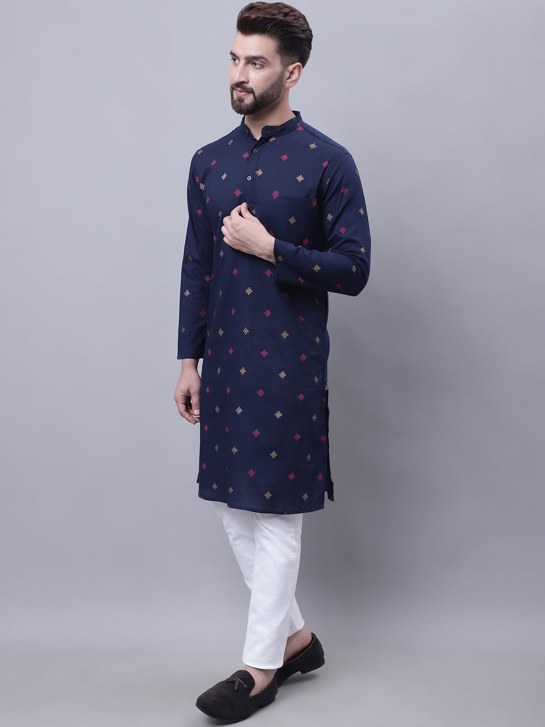 Even Apparels Blue Pure Cotton Kurta With Band Collar | Swadesiicart