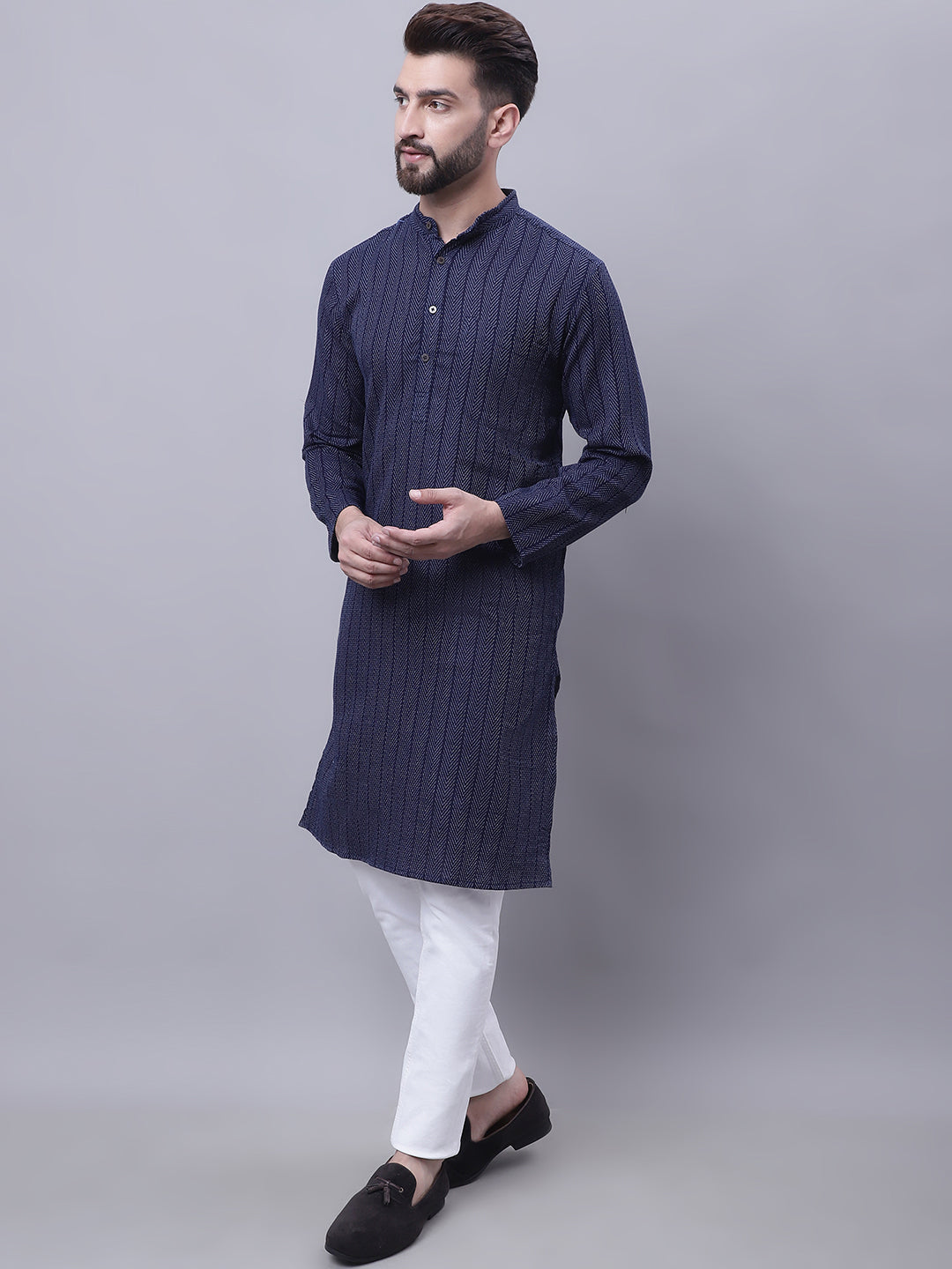 Even Apparels Blue Pure Cotton Kurta With Band Collar | Swadesiicart