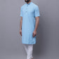 Even Apparels Blue Pure Cotton Short Sleeves Kurta With Band Collar | Swadesiicart