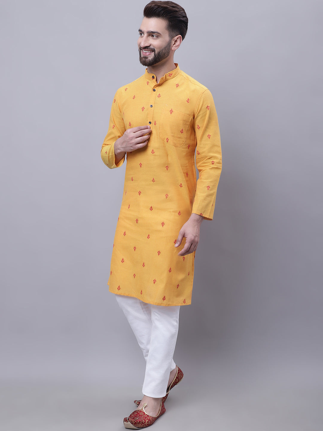 Even Apparels Yellow Pure Cotton Kurta With Band Collar | Swadesiicart