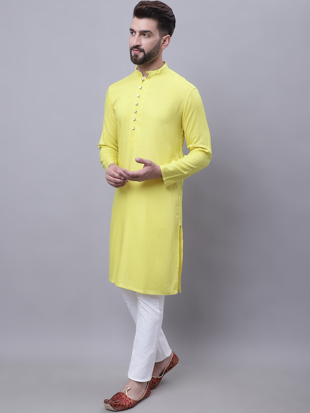 Even Apparels Yellow Pure Cotton Short Sleeves Kurta With Band Collar | Swadesiicart