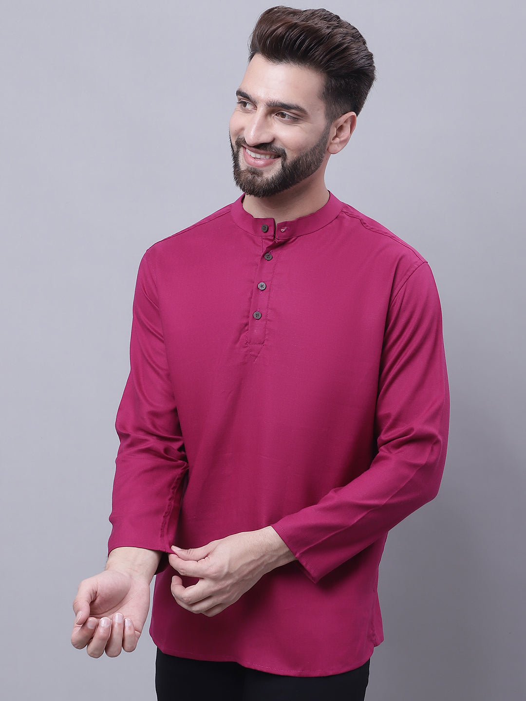 Even Apparels Wine Pure Cotton Short Kurta With Band Collar | Swadesiicart