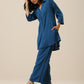 trueBrowns Classic Blue Slub Texture Collar Short Co-Ord Set - Swadesiicart