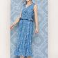 InWeave Women's Sapphire Blue Floral Paisley Print Long Frill Dress - Swadesiicart
