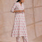 trueBrowns Pink Green Buta On White Block Print Cotton Slit Kurta Pant Set | Swadesiicart