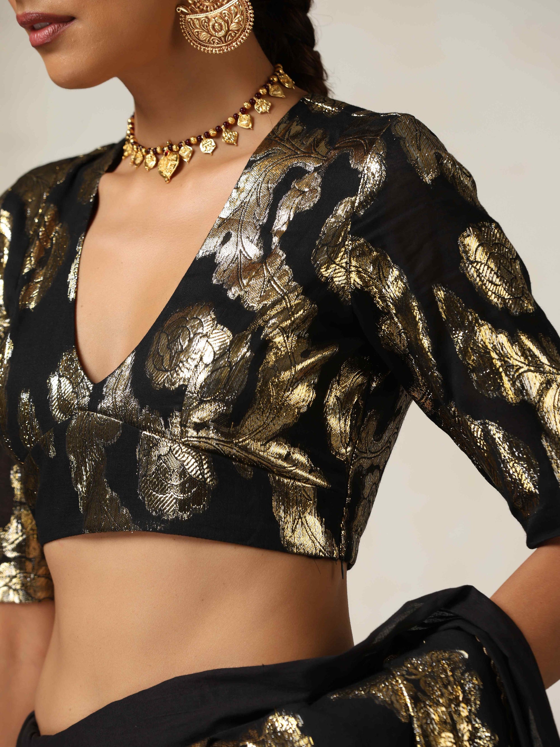 trueBrowns Black Metallic Blouse | Swadesiicart