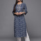 Indian Clothing Varanga Blue Bandhani Print Embroidered Kurta Has Round Neck - Varanga
