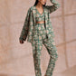 trueBrowns Fern Green Overall Floral Block Print Cotton Pant Suit Set | Swadesiicart