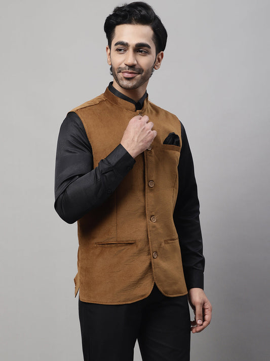 Even Apparels Men's Brown Nehru Jacket With Welt Pockets | Swadesiicart