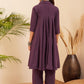 InWeave Women's Graphite Grey Collared Neck Flared Kurta Pant Set - Swadesiicart