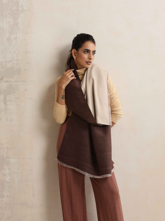 trueBrowns Dark Brown Reversible Woollen Stole | Swadesiicart