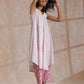 trueBrowns Pink Green Floral On White Block Print Cotton Sleeveless Flared Kurta Pant Set | Swadesiicart