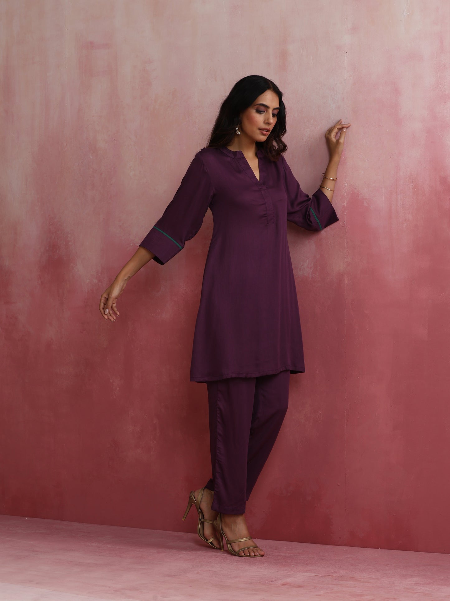 trueBrowns Purple Modal Kurta Co-ord Set - Swadesiicart