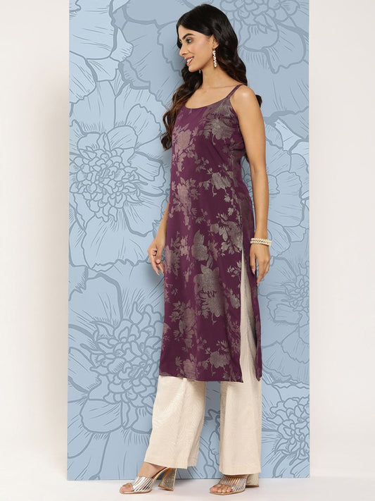 Ahalyaa Floral Foil Printed Crepe Kurta | Swadesiicart