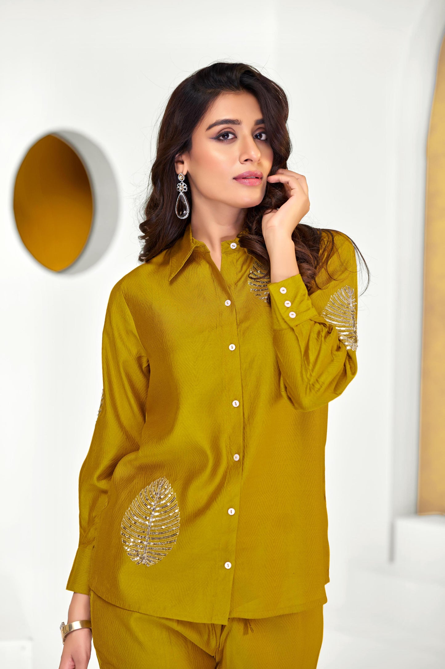 BulBul Saroj Mustard Chanderi Co-Ord Set - Swadesiicart