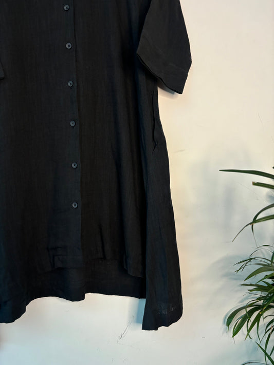 trueBrowns Black Slub Short Shirt Top | Swadesiicart