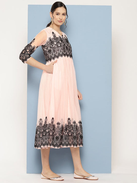 Ahalyaa Ethnic Motifs Printed Midi Empire Dress | Swadesiicart