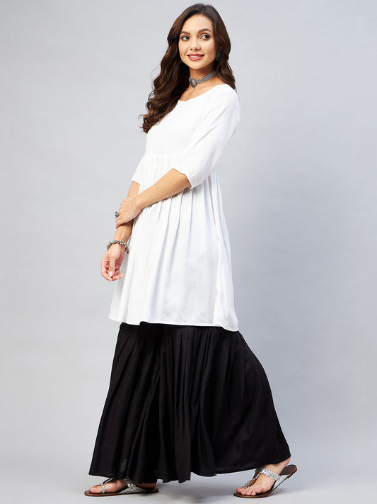 InWeave Women's Cream Short Anarkali Kurta - Swadesiicart