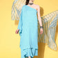 InWeave Women's Sky Blue Mirror Work One Shoulder Kurta Set With Dupatta - Swadesiicart